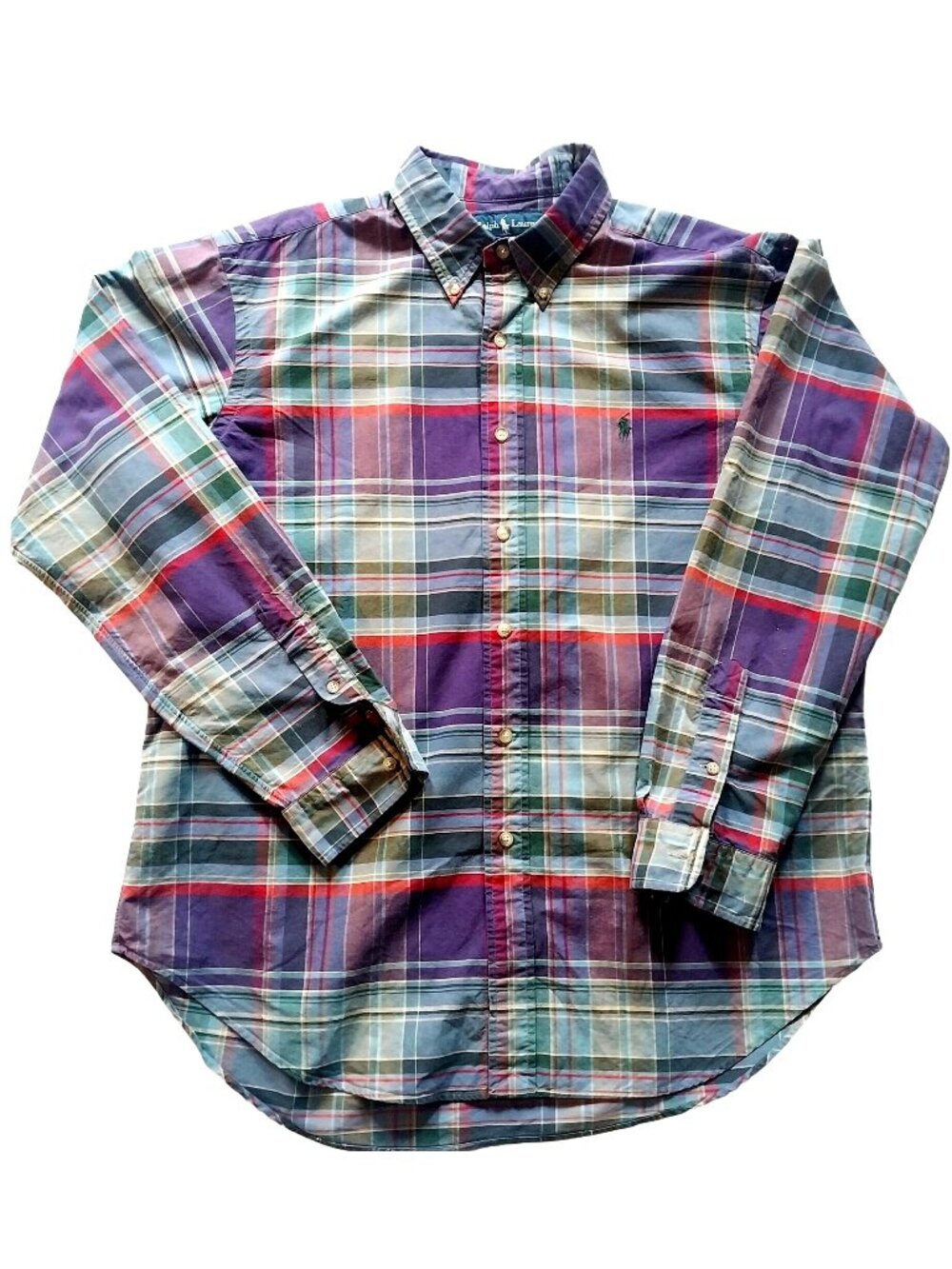 Ralph Lauren Mens Classic Fit Plaid Long Sleeve Button-Down Shirt XL Cotton Purp